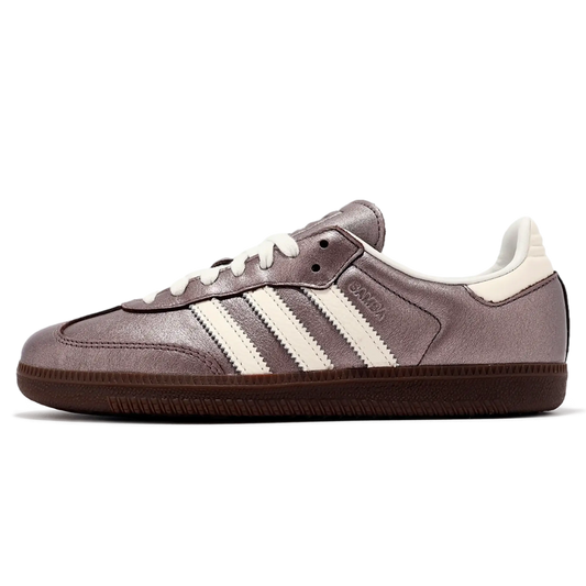 Tênis Adidas Samba roxo metálico feminino.